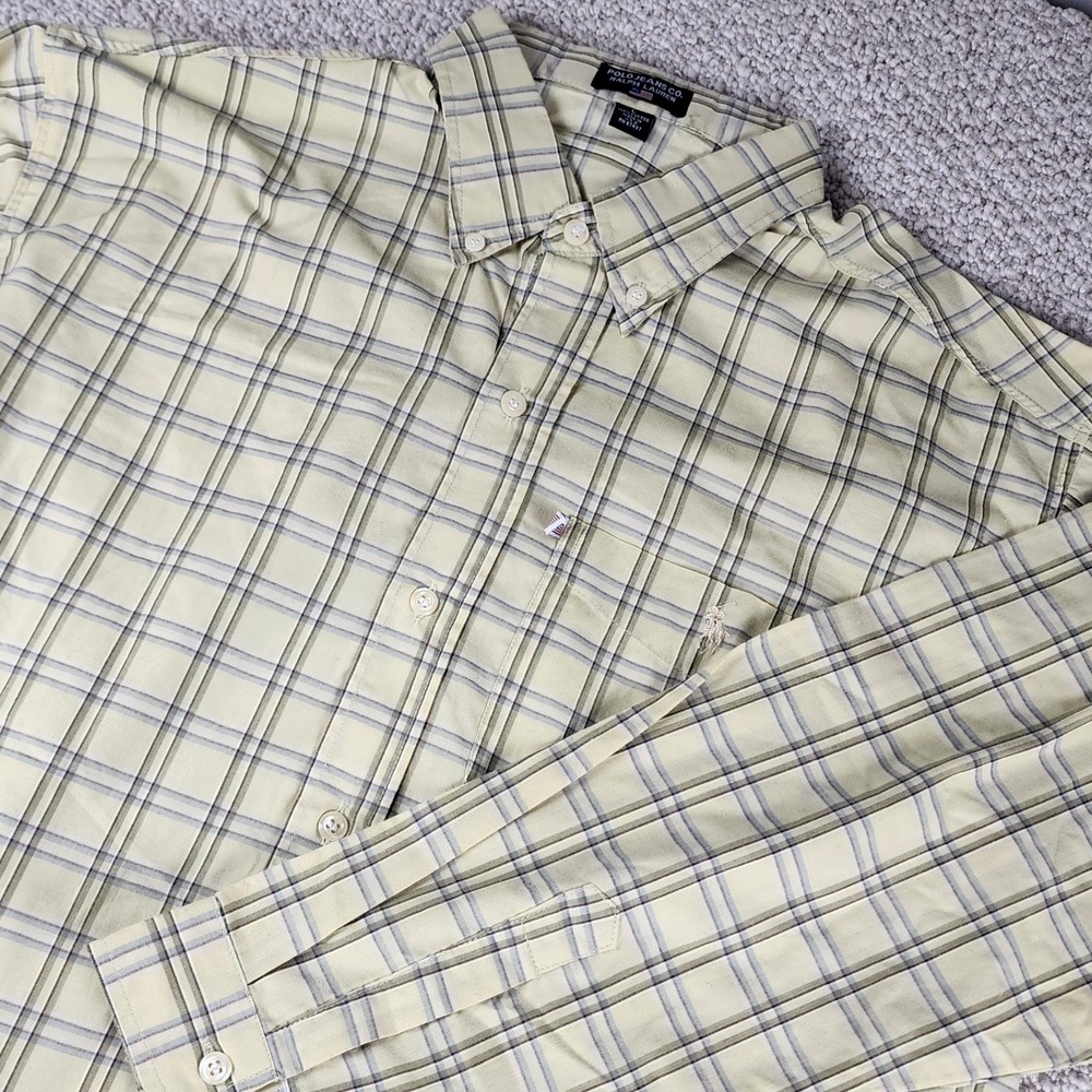 Polo Jeans Co Ralph Lauren Shirt Large Plaid Cotton Casual Yellow Vintage 90s
